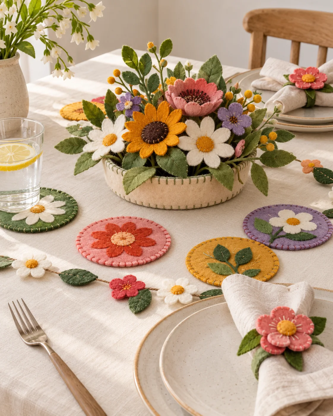 Handmade felt table decor and coasters