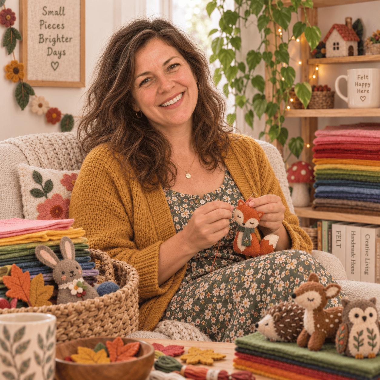Carolina working with felt in her craft room