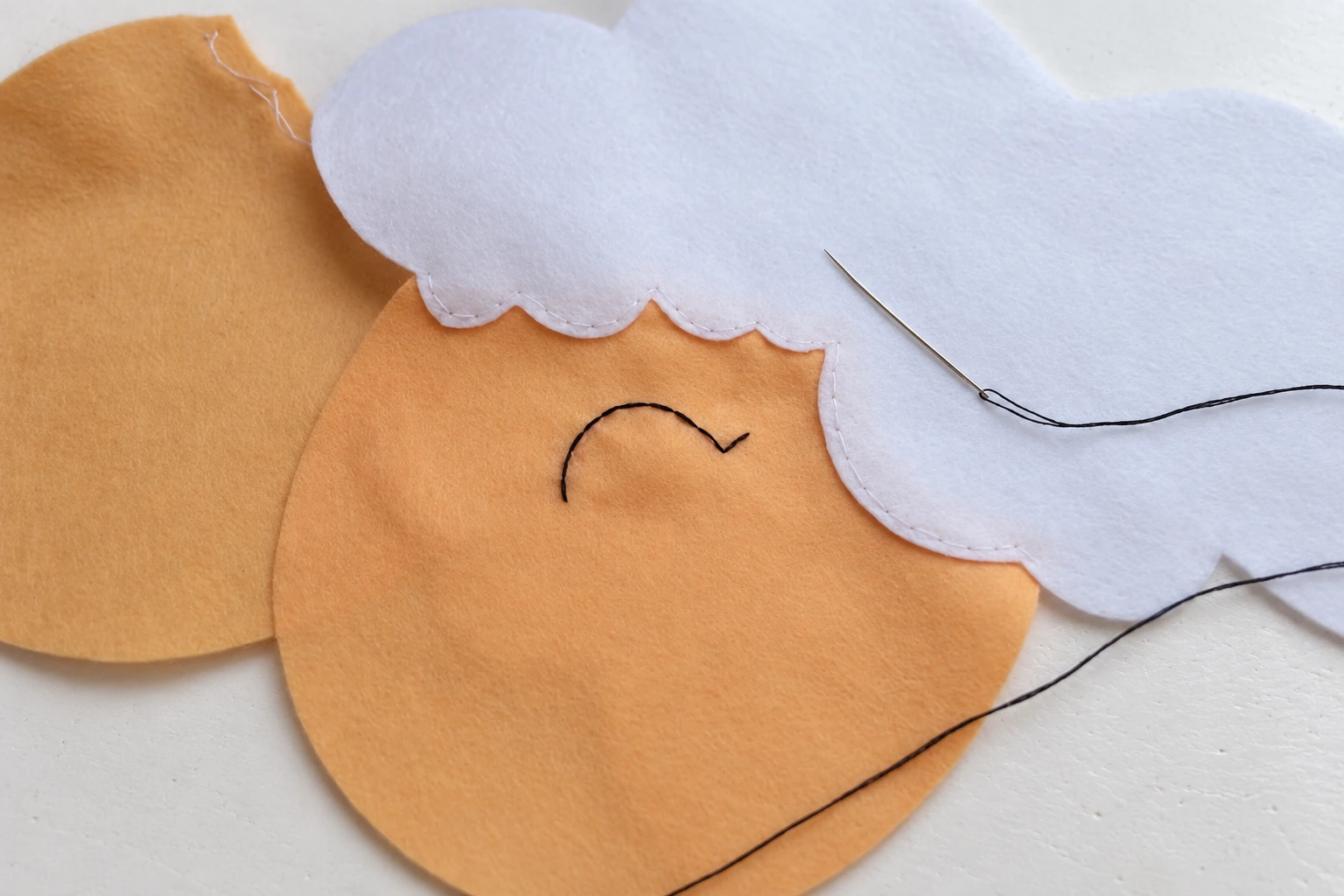 Black backstitch following the curved eye marking