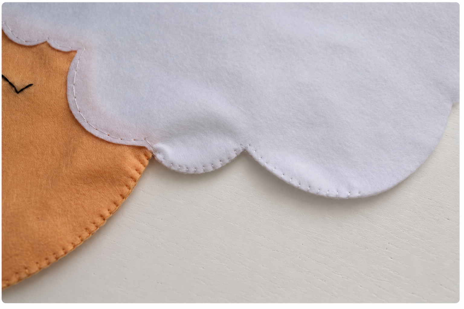 White blanket stitching started along the lower sheep body