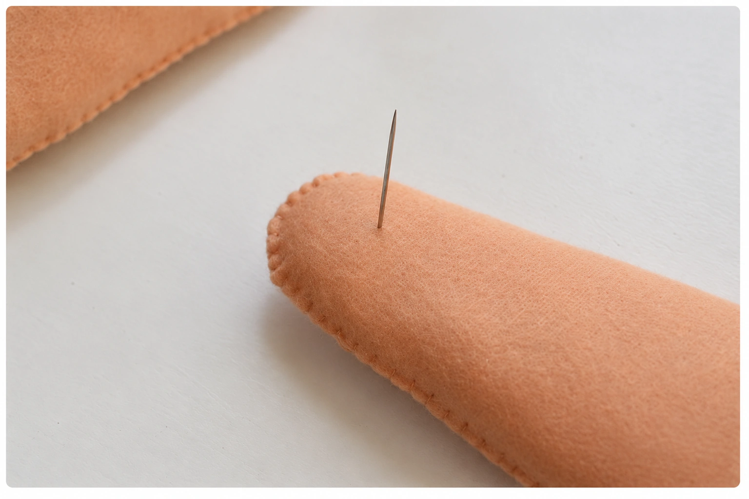 A threaded needle emerging from the upper end of the first stuffed leg