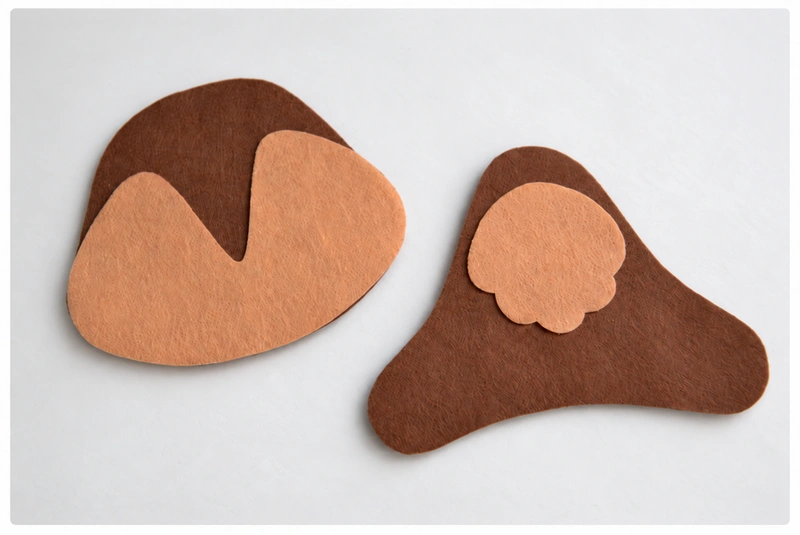 Beige chest and face patches positioned on the brown body and head