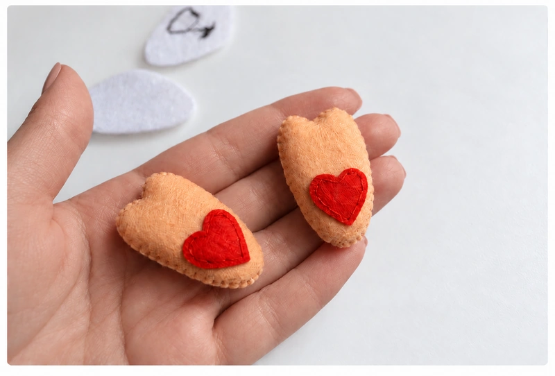 Two padded beige hind feet with red heart details