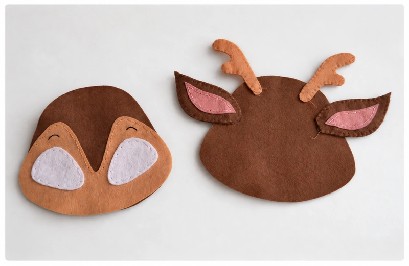 Ears and antlers positioned on the inside of the back head piece